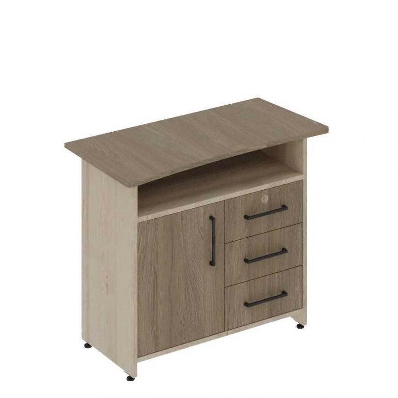 Лівостороння тумба приставна, з 3-ма шухлядами та дверцею, матеріал корпуса - ЛДСП, АЛМАНТ, 900х500х750 мм.